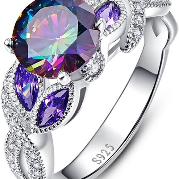 Jewelry - Sterling Silver Rainbow Topaz Engagement Ring Women Gift Size 5-9